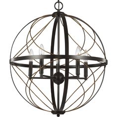 an orb chandelier with four lights hanging from the bottom and one light on top