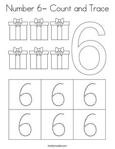 number 6 count and trace worksheet with numbers for children to learn how to count