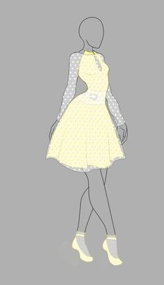 a woman in a yellow dress with polka dots