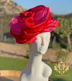 Kentucky Derby fascinator with luxurious and feminine red satin sash Perfect for Derby, Gala, Prom, Weddings, Bridal, Cocktail, High Tea, Church  Available in other colors.  THIS LISTING IS FOR THE RED AND HOT PINK as shown in the first five photos  More looks: https://www.youtube.com/watch?v=olWoWkfFQiA Made in the USA *FREE SHIPPING Handmade   in Southern California For more STATEMENT JEWELRY and HANDMADE HATS go to www.aimeefuller.com Aimee Fuller has been a trusted online seller since 1999, and is excited to bring its presence back to Etsy.  Though often copied by hobbyists and even high-end department stores, discriminating fashionistas from all walks of life count on Aimee's pieces to lead the trends and make one-of-a-kind statements in their ensembles, fashion shoots, and style show Derby Gala, Kate Middleton Hats, Pin Up Curls, Special Occasion Hats, Tea Cocktail, Red Fascinator, Kentucky Derby Fascinator, Pink Fascinator, Occasion Hats