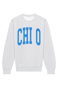 a white sweatshirt with the word g p h in blue on it's chest