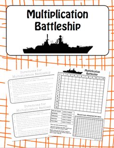 a battleship with the words multiplication battleship written in black and white on it