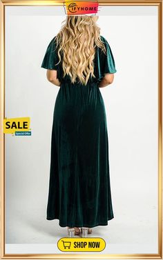 Velvet Wlastic Waist Slit Maxi Dress Velvet Bridesmaid, Emerald Green Velvet, Velvet Bridesmaid Dresses, Modest Prom, Velvet Maxi Dress, Dress Velvet, Prom Dresses Modest, Neck Bodycon Dress, Dress Bridesmaid