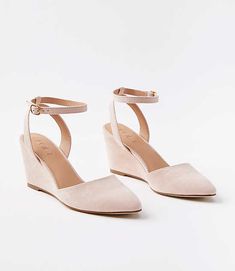 Effortlessly flattering and eternally chic, these versatile ankle-strap wedges give every look a boost. Padded footbed for comfort. 2 1/2" heel.,Imported:Imported Loft Ankle Strap Wedge Heels Size 11 Spring Blush Women's by Loft Size Regular - 11 Spring Blush Women's Shoes, Wedges, Footwear Blush Shoes Wedding, Wide Feet Shoes Heels, Simple Wedding Heels, Wedge Heels Outfit, Shoes For Petite Women, Wide Feet Shoes, Blush Wedding Shoes, Blush Shoes, Closed Toe Wedges