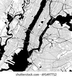 a black and white map of the city of new york, usa with water lines