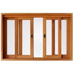 an open wooden window with glass panels on the outside and inside, against a white background