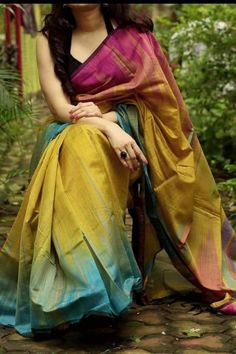 Rainbow Saree, Orang India, Cotton Saree Blouse, Silk Sarees Online Shopping, Silk Sarees With Price, Designer Silk Sarees, Gaun Fashion