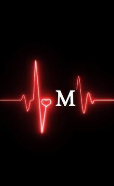 heartbeat with m in the middle and heart on it's side, against a black background