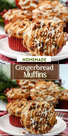 homemade gingerbread muffins with white frosting on top