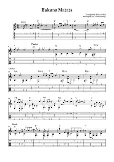 sheet music with the words hakuna matata on it