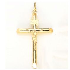 10K Gold hollow Crucifix pendant measuring 19mm W x 27mm tall. Colored Gems