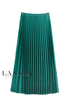 Lasaky - Sophisticated Pleated High-Waisted A-Line Maxi Skirt Elegant Green Pleated Skirt For Workwear, Elegant Green Pleated Skirt For Work, Elegant Green Flared Pleated Skirt, Elegant Green Lined Pleated Skirt, Elegant Green Pleated Maxi Skirt, Elegant Green Pleated Skirt, Elegant Green Long Pleated Skirt, Elegant Green Flowy Maxi Skirt, Elegant Green Wide Leg Maxi Skirt