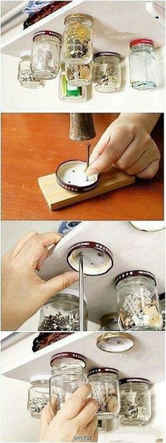 three pictures showing how to use mason jars