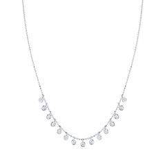 Embrace sophistication with our Dangle Diamond Necklace, a statement of timeless elegance. Meticulously crafted, this necklace features a captivating arrangement of round diamonds that gracefully dangle, catching the light with every movement. Luxury Round White Gold Drop Necklace, Luxury White Gold Round Drop Necklace, Elegant Dangle Diamond Necklace For Formal Occasions, Elegant Formal Diamond Dangle Necklace, Elegant Formal Dangle Diamond Necklace, White Gold Dangle Necklaces In Fine Jewelry, White Gold Dangle Necklaces Fine Jewelry, White Gold Dangle Necklaces, Elegant Diamond Dangle Necklaces