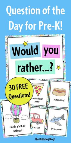 a poster with the words, would you rather? and other questions for pre - k