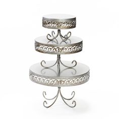 antique silver round cake stand set with decorative border and loopy leg base Band Cake, Cake And Dessert, Dessert Stands, Wedding Cake Servings, Cake Tower, Fruit Plates, Snack Plates, Dessert Aux Fruits, Curated Wedding