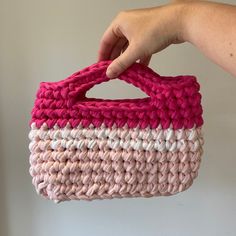 A Stylish collection of homemade crochet short handled bags 👜 A variety of patterns and colour combinations to complete your desired outfit 💚Made from sustainable eco friendly yarn ♻️.  Approx. 25cmby19cm Eco-friendly Pink Handmade Crochet Bag, Eco-friendly Pink Crochet Bag, Crochet Handbag, Crochet Short, Top Handle Bags, Colour Combinations, Crochet Handbags, Crochet Bag, Purses And Handbags