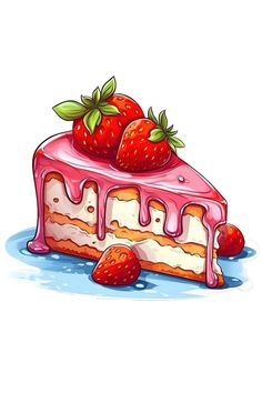 a piece of cake with strawberries on top