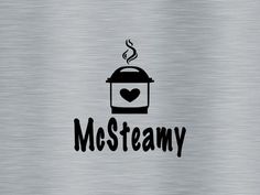 the word steamy written in black on a stainless steel background with an image of a crock pot