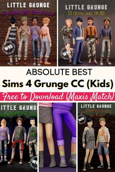 six different dolls with text overlay that says, absolute best slims 4 grunge c kids free to downloaded maxs match