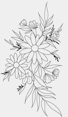 a black and white drawing of flowers