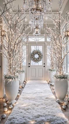 Christmas Aesthetic Post Christmas Decor Winter, White Nutcracker Christmas, Christmas Aesthetic Ideas, Holiday Dining Room, Christmas Wedding Inspiration, Painted Branches, Entryway Decor Ideas, Glam Christmas Decor, Hanging Crystal