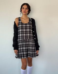 Black White Check Midi Dress | Namaya – motelrocks-com-us Black And White Check Midi Dress, White Check Dress, Skirt Model, Micro Skirt, Party Dress Long Sleeve, Bandeau Dress, Black Women Fashion, Body Con Skirt, Party Dress Long