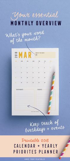 a calendar with a pencil on top of it