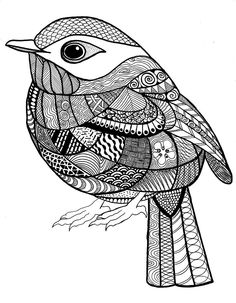 a black and white drawing of a bird