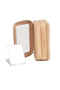 BÉIS 'The On The Go Essential Case' in Beige - Travel Case For Cosmetics & Toiletries Portable Rectangular Travel Cosmetic Storage Case, Compact Travel Cases With Removable Pouch, Compact Travel Case With Removable Pouch, Compact Portable Travel Cosmetic Storage, Compact Portable Cosmetic And Toiletry Storage For Travel, Compact Portable Cosmetic Bag For Travel, Compact Portable Travel Cosmetic Bag, Rectangular Travel Cosmetic Bag With Card Slots, Travel Cosmetic Bag With Interior Card Slots