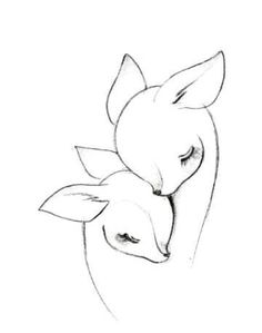 a drawing of two deers hugging each other