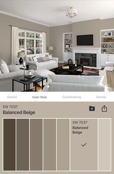 the living room is painted in neutrals and shades of brown, beige, and white