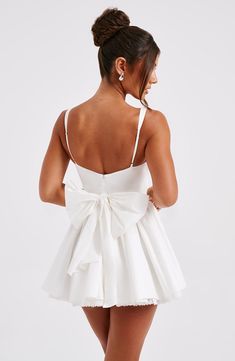 Josie Mini Dress - White – BABYBOO Sweet 16 Mini Dress, Short Dress With Bow, Convocation Dress, Corset Dress Short, White Dress With Bow, Party Dress White, Homecoming Dresses Corset, Mini Dress With Bow, White Corset Dress