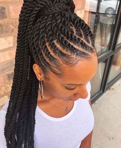 Love this hairstyle? Drop a 💙 below * * Follow 👉🏽@thehairkulture 👈🏽 credi Jamaican Braids, High Ponytail Cornrows, Summer Braids For Black Women, Cornrow Ideas, Ghana Braid Styles, Twisted Braid, Cornrow Ponytail, Flat Twist Hairstyles, Twisted Hair