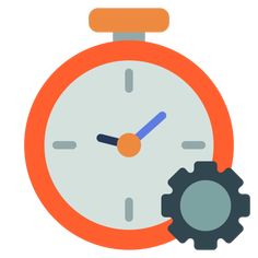 an orange and white clock with gears on it