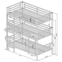 a drawing of a bunk bed with three levels