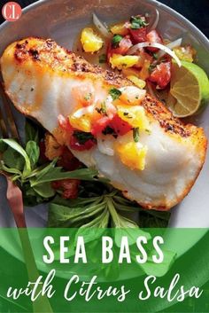 the cover of sea bass with citrus salsa