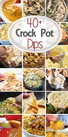 the top ten crock pot dips are shown in this collage with different pictures