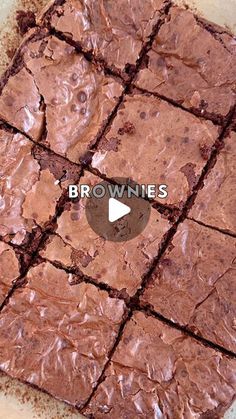 chocolate brownies cut into squares on top of a white plate with the words brownies over it