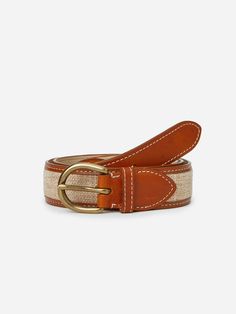 Featuring a brass buckle and leather detailing, this is a casually sophisticated way to tie any warm-weather outfit together. | J.McLaughlin Men's Leopold Linen Belt Natural, Size 34 | Cotton/Linen/Leather Linen Belt, Men's Belts, Warm Weather Outfits, Knot Design, J Mclaughlin, Leather Belts Men, Brass Buckle, Leather Goods, Mens Belts