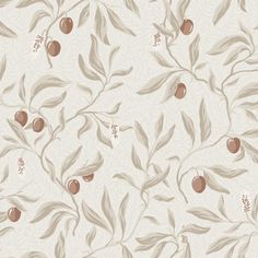 an image of a wallpaper with leaves and berries on the vine pattern in neutral colors