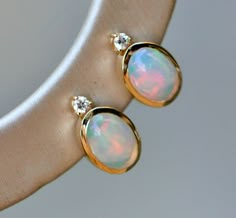 Genuine White Ethiopian Opal Diamond Stud Earrings 14k Gold, October Birthstone Post Earring, Small Dainty Stud Earring, Minimalist Jewelry - Etsy South Africa Opal Stone Earrings, Opal And Diamond Earrings, Opal Jewelry Earrings, Ethiopian Opal Earrings, Ear Tops, Opal Earring, Faberge Jewelry, Earring Minimalist, Eclectic Jewelry