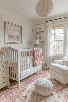 50 Elegant Baby Girl Nursery Designs to Transform Your Space Farmhouse Nursery Pink, Pink White And Sage Nursery, High End Nursery Design, Girl Crib Ideas, Pastel Girl Nursery, Baby Girl Nursery Not Pink, Nursery Ideas Girl Neutral