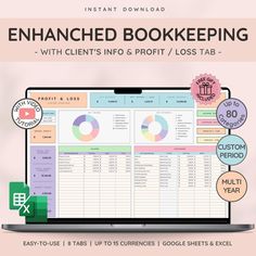 Enhanced Bookkeeping  | Google Sheets | Templates | Excel Templates | Free Google Sheets Template mealplannersheets #studygoalplanner #academicplanner😴 Excel Templates Free, Profit Tracker, Business Planner Printables, Google Sheets Templates, Bookkeeping Spreadsheet, Month Template, Client Tracker, Spreadsheet Design