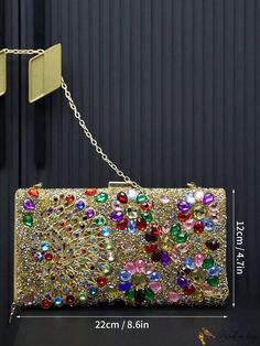 BirdinBag - Rhinestone Embellished Small Box Bag: Elegant Chain Purse for Weddings, Proms & Parties Elegant Multicolor Clutch With Rhinestones, Multicolor Rhinestone Evening Bag For Events, Elegant Multicolor Evening Bag With Chain Strap, Rectangular Metal Evening Bag For Gifts, Rectangular Metal Evening Bag Gift, Gold Crystal Bags For Prom, Gold Crystal Evening Bag With Bling, Gold Crystal Evening Bag For Wedding, Gold Rhinestone Evening Bag For Prom