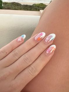 Cute Bday Nails, Short Nails With Gems, Chrome Star Nails, Easy Cute Nails, Angelic Nails, Chrome Star, Pink Tip Nails, Beachy Nails