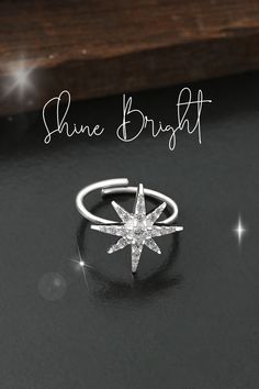 Shine bright and have all eyes on you with our adjustable Sterling Silver Sunburst Star Ring. Bedazzled with cubic zirconia stones over an adjustable band, this silver ring will make you sparkle from night to day. Couple Rings Silver, Star Rings, Heart Shaped Engagement Rings, Silver Infinity Ring, Silver Promise Rings, Falling Star, Stackable Rings Silver, Silver Rings With Stones, Sterling Silver Wedding Rings