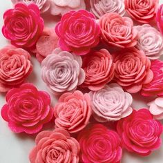 some pink and red flowers on a white surface