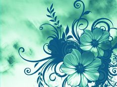 a blue and green floral background with swirls