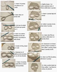 the instructions for crocheted masks are shown